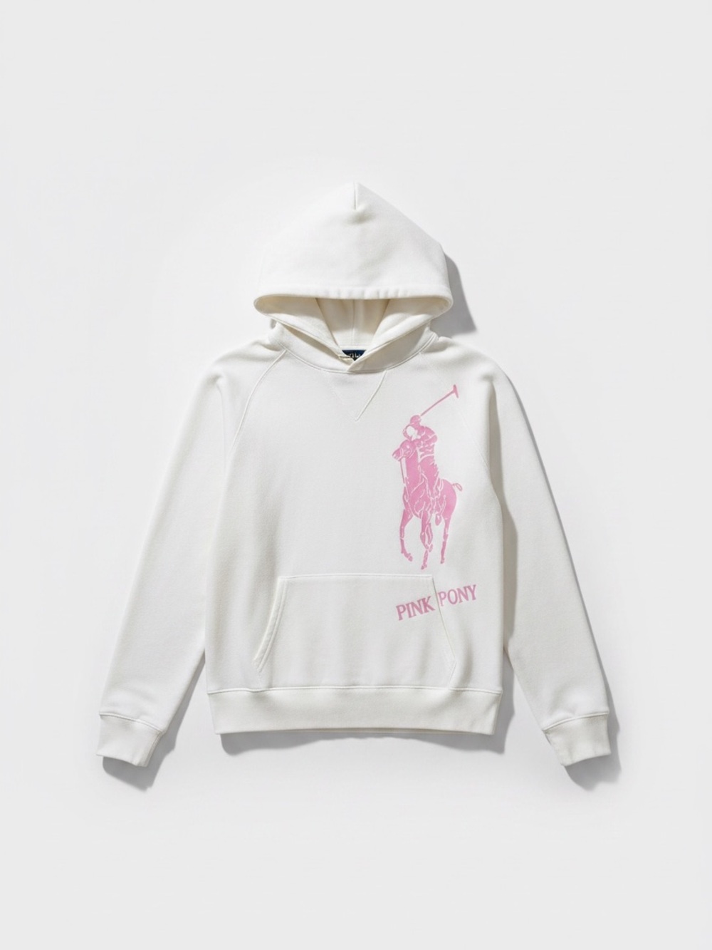 Polo Ralph Lauren Pink Pony Hoodie M White Fleece Big Pony Logo Y2K Sweatshirt